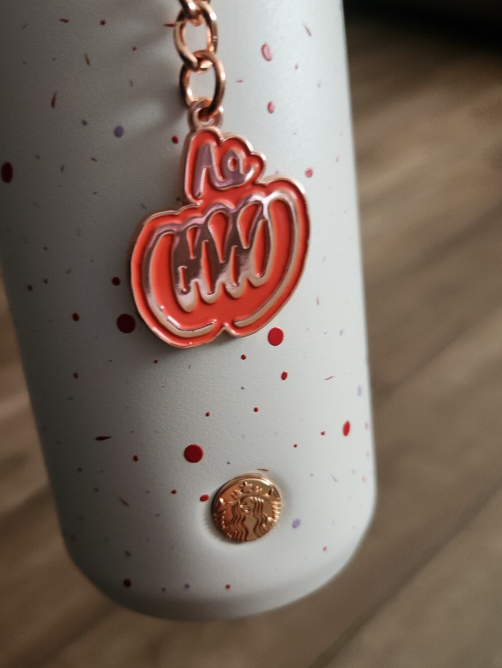 Starbucks Rose Gold Pumpkin Charm with Coral Enamel Accent - Picture 2 of 6